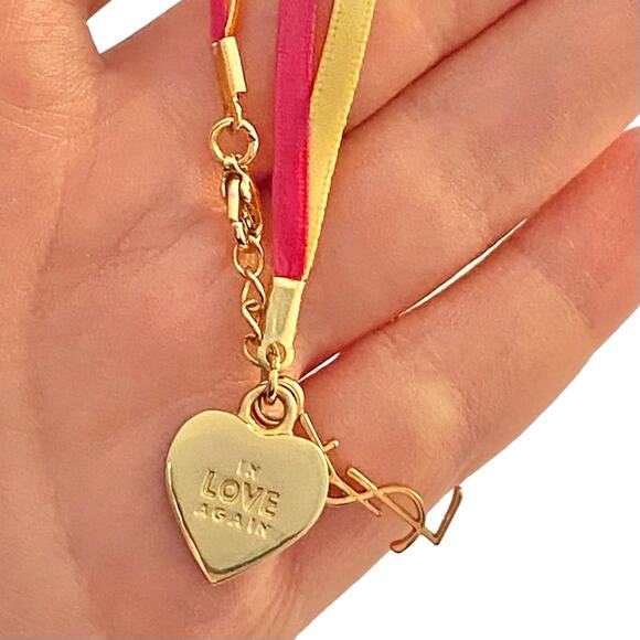 M VTG YSL Yves Saint Laurent In Love Again Gold Heart Logo Charm Ribbon Bracelet - Picture 8 of 16